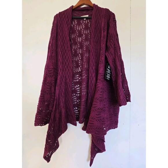 Woman Within Cardigan Womens 2X 26/28 Sweater Purple Crochet Knit Duster Plus - Picture 1 of 9